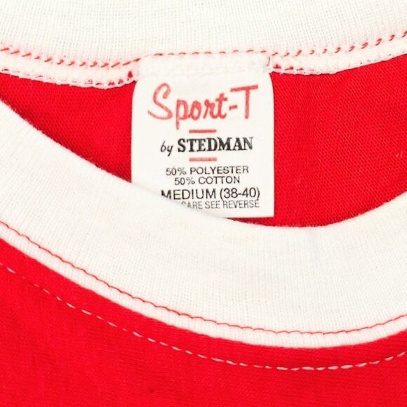 Vintage MEL Long Beach T Shirt Mens Size Small Red 80s Ringer Tee Made In USA - Picture 6 of 7